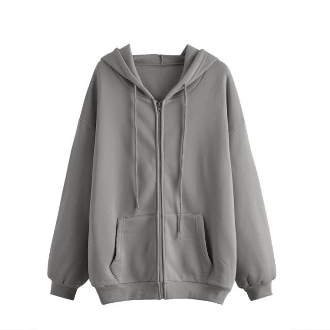Over Sized Casual Bulk Hoodies for Women Drawstring Clothes Custom Logo Women′s Zip up Hoodies