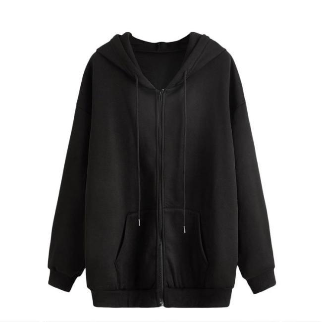 Over Sized Casual Bulk Hoodies for Women Drawstring Clothes Custom Logo Women′s Zip up Hoodies