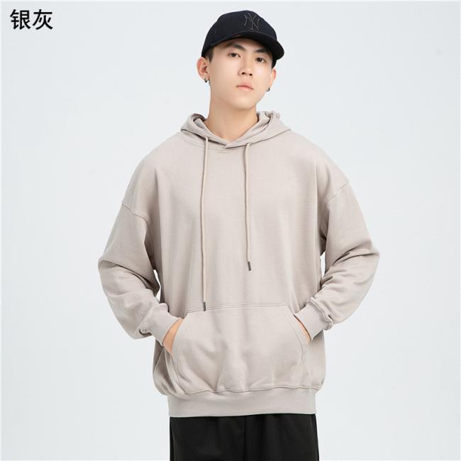 Spring and Autumn Thickened Heavy Weight Men′s Hoodie Tide Brand Solid Color Wool Circle Hoodie Loose off Shoulder Couple Port Wind Logo