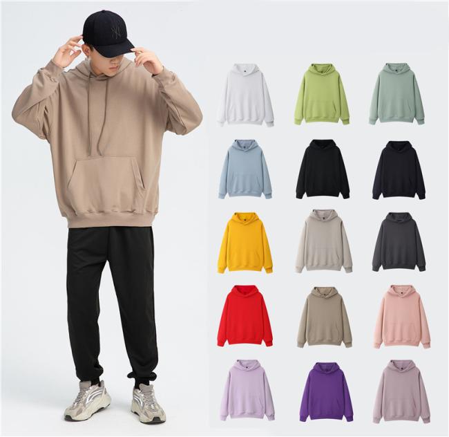 Spring and Autumn Thickened Heavy Weight Men′s Hoodie Tide Brand Solid Color Wool Circle Hoodie Loose off Shoulder Couple Port Wind Logo