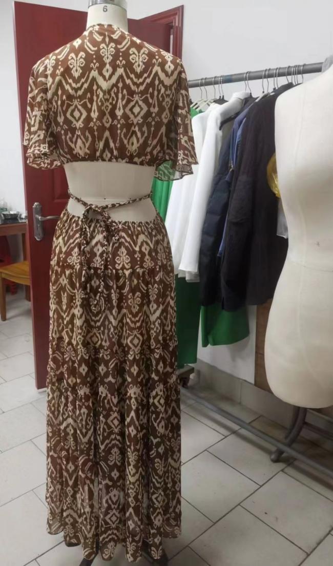 Custom Ladys Dress Clothing Ropa De Mujer Vestido Corto Print Dress Summer Allover Print Flounce Elegant Ladies Women Dress Casual Maxi Dress