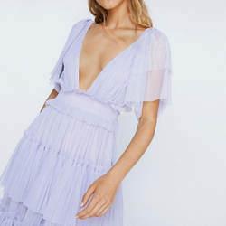 Fashion Custom Women Clothing Manufacturers Elegant Casual Deep V-Neck Short Sleeve Women Evening Mesh Dresses Maxi Party Dress