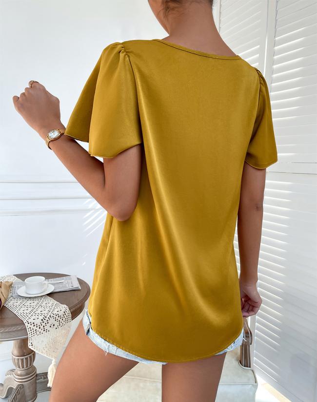 2023 Summer Manufacturer Wholesale Square Neck Solid Color Shirt White Women Chiffon High-Quality Shirt