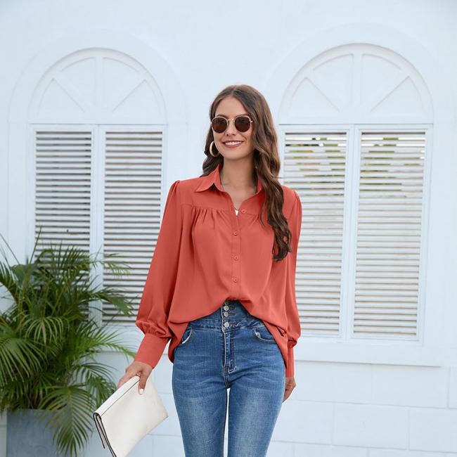 2023 European and American Women′s Spring and Autumn New Chiffon Shirt Women′s Shirt Ruffle Long Sleeve Top Female