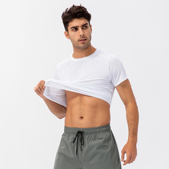 Spring and Summer Men Loose Running Quick Dry Clothes Round Neck T-Shirt Absorbent Breathable Fitness Sports Casual Short-Sleeved Clothes