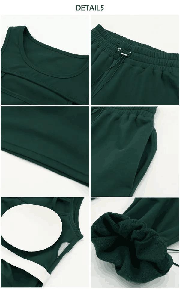 Autumn Winter Stylish Gym Fitness Set Outdoor Jogger Trousers Workout Yoga Crop Top Two Piece Activewear Set