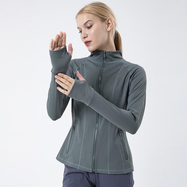 2023 Spring New Women′s Yoga Wear Sports Coat Quick Dry Standing Collar Long Sleeve Running Coat Fitness Clothes