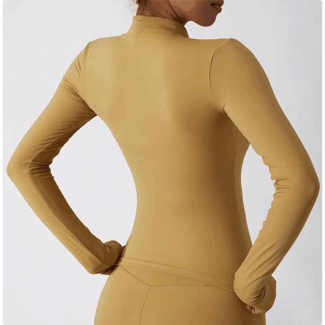 Nude Feeling Thumb Cuff Design Jogging Wear Women′s Jacket Yoga Workout Top Full Zip Slim Fit Training Wear Tracksuits