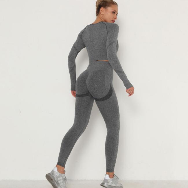 Women′s Seamless Breathable Long Sleeve Yoga Sportswear Sport Suit Clothes Gym Wear Set Fitness Yoga Wear 2023
