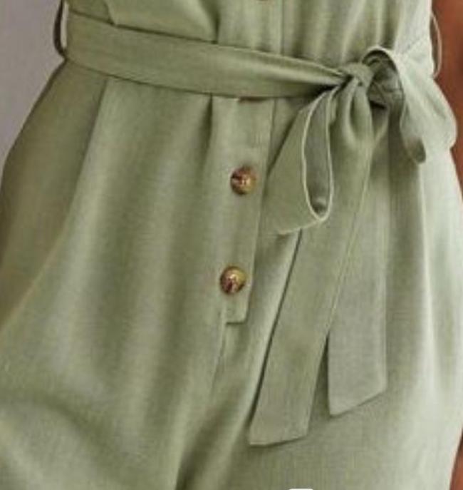 Custom Summer Women Fashion Blank Sleeveless Button up Belted Playsuit Casual Linen Short Jumpsuit