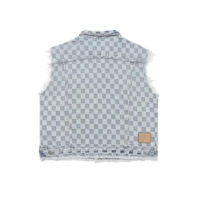 Fall Plaid Denim Sleeveless Men′ S Cardigan Vest