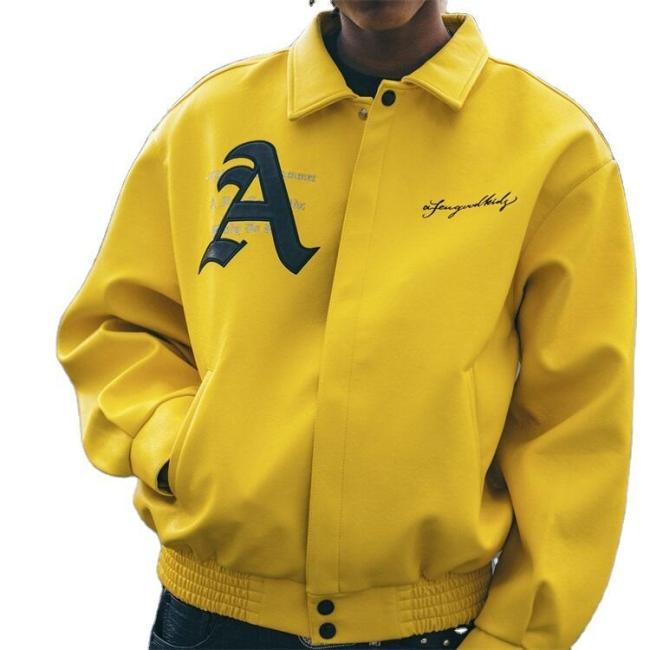 Black Yellow Leather Versity Jacket for Men Manufacturer Bulk Bomber Plus Size Men′s Letterman Varsity Jackets