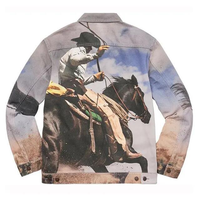 Digital Printing Fashion Denim Jacket Coat for Men