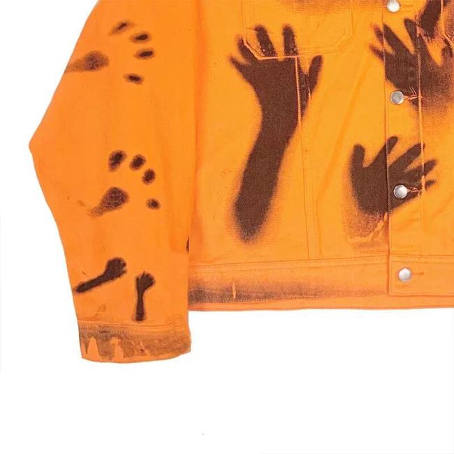 Jacket Button Orange Men′s Jackets & Coats Full Over Digital Printed Distressed Denim Jacket