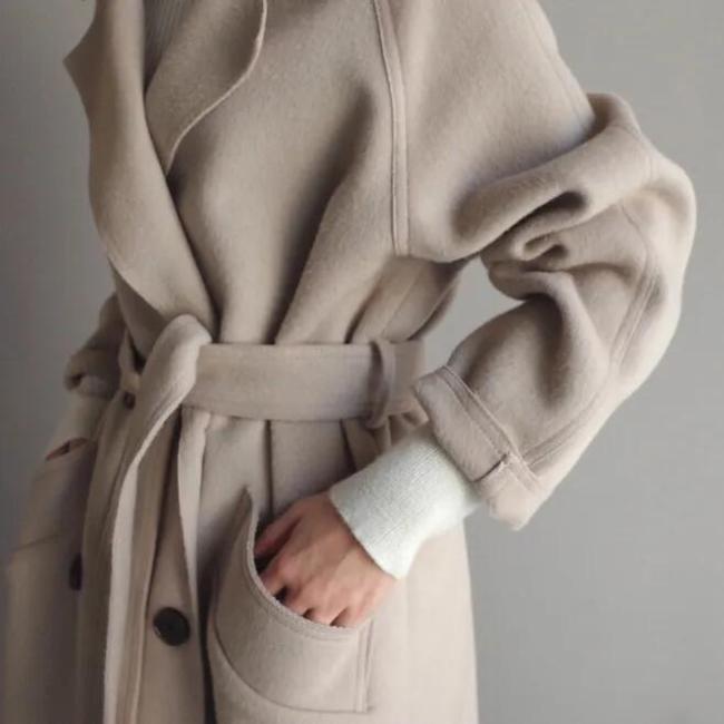 Autumn Winter Solid Color Korean Loose Wool Coats for Ladies Women Lady Jacket