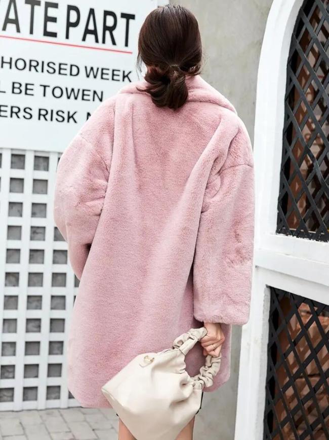 Winter Custom Long Sleeves Faux Fox Fur Coat Faux Rabbit Fur Women Long Faux Fur Coat for Ladies