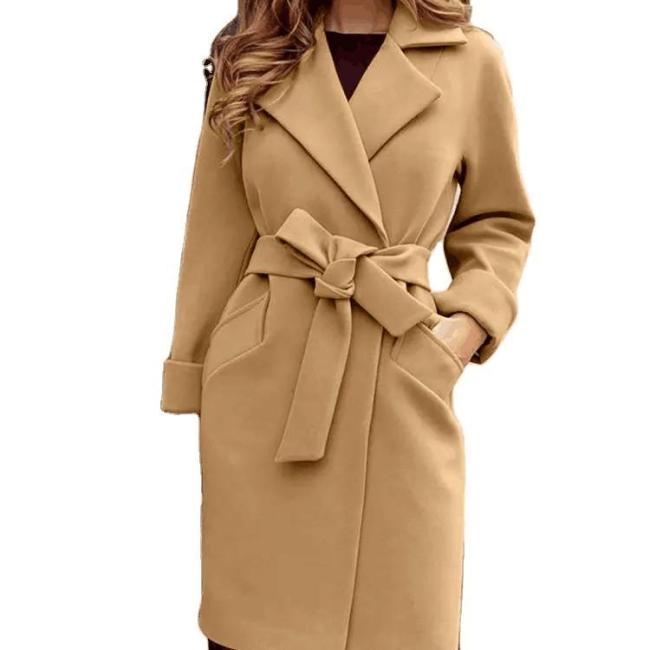 Fashion Wholesale Ladies Wool Plus Size Design Long Jackets Coats Casual Jacket Oversize Coats with Tie for Women Woolen Knitted