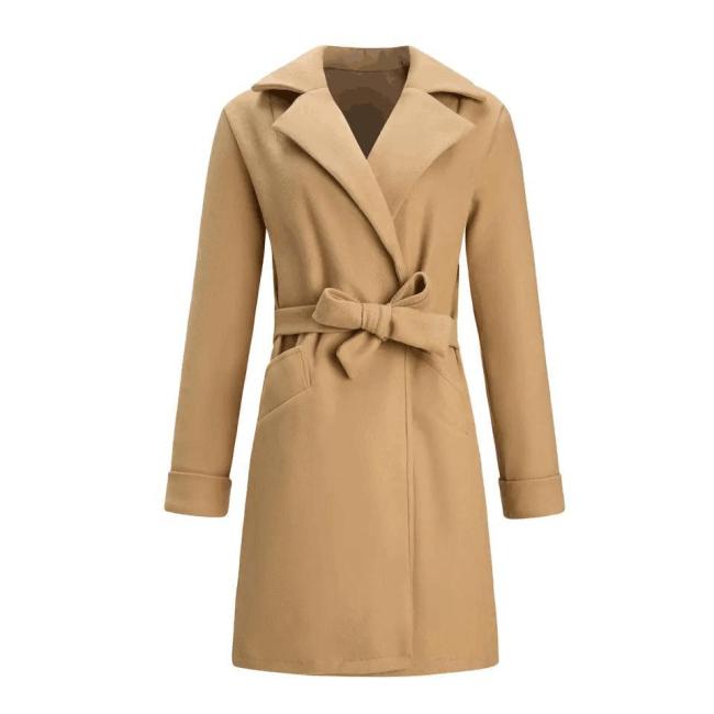 Fashion Wholesale Ladies Wool Plus Size Design Long Jackets Coats Casual Jacket Oversize Coats with Tie for Women Woolen Knitted