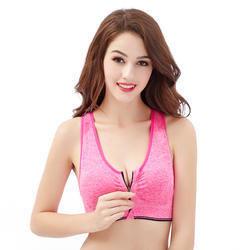 China Front Zipper Fitness Sports Bra Wide Straps Plain Dyed For Yoga for sale