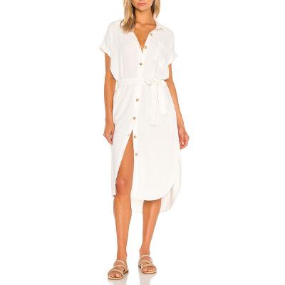 China Summer White Casual Linen Dress Cotton Material Women Midi Dress for sale