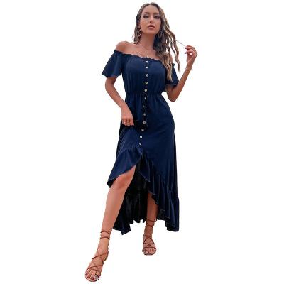 China                  2023 Summer New Europe and The United States Cross-Border Women′s Solid Color off-Shoulder Irregular Dress              for sale