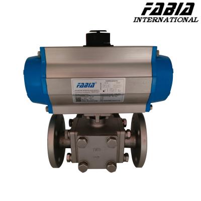 China Pneumatic Three-Way Flange Ball Valve with Single/Double Action Pneumatic Ball Valve for sale