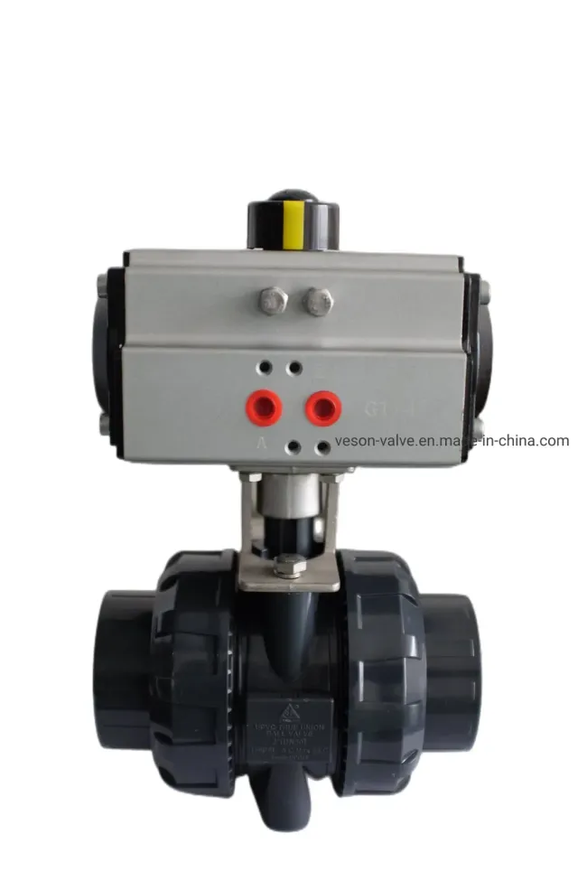 PVC Pneumatic Three Way Ball Valve Direct Mount Profile ISO5211 Standard