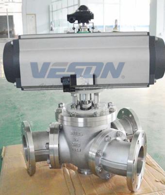 China Y Type 135 Degree 3 Way Pneumatic Ball Valve With Pneumatic Actuator for sale