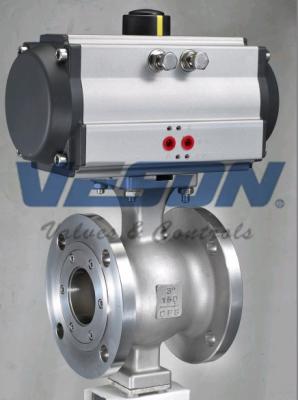 China V Port 150# Flanged Pneumatic Ball Valve Via Stainless Steel Bracket And Coupling for sale
