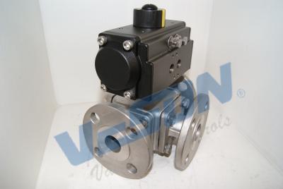China Single Acting Pneumatic Three Way Ball Valve With Pneumatic Actuator ISO5211/DIN3337 Standard for sale
