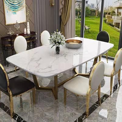 China Stainless Steel Rectangular Square Marble Top Dining Table OEM ODM for sale