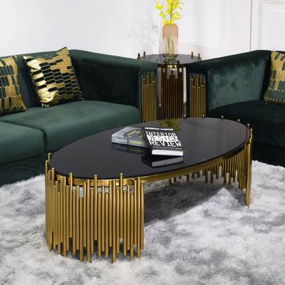 China 0.45m High Stainless Steel Black Oval Marble Coffee Table for sale