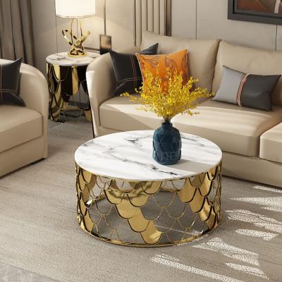 China Living Room Coffee End Table With Marble Top Stainless Steel Leg for sale