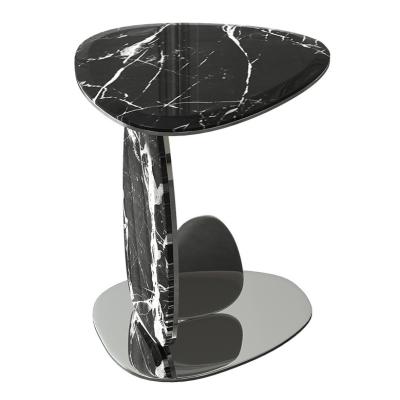China Smooth Surface Oval Black Marble Top Sofa Table Height 55cm for sale