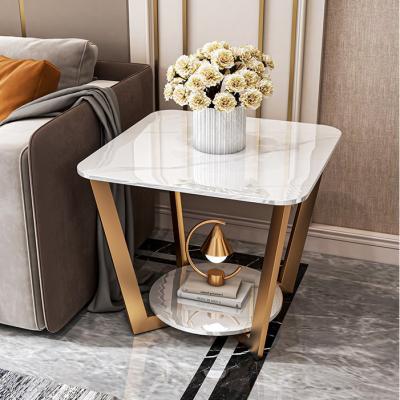 China Stainless Steel SS Edge Sofa Side Table Marble Top No Storage for sale