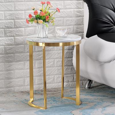 China Sleek Sofa Side Table Marble Stainless Edge Contemporary End Tables for sale