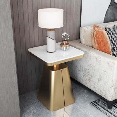 China Modern Stainless Steel Shelf Marble Sofa End Table Square Edge for sale