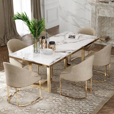 China Light Luxury Stainless Steel Marble Square Dining Table For Banquet Hall for sale