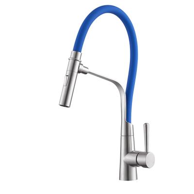 China American Market Cold Hot Water Spring Steel 304/316 Material Kitchen Faucet With Pull Out Blue Rubber for sale