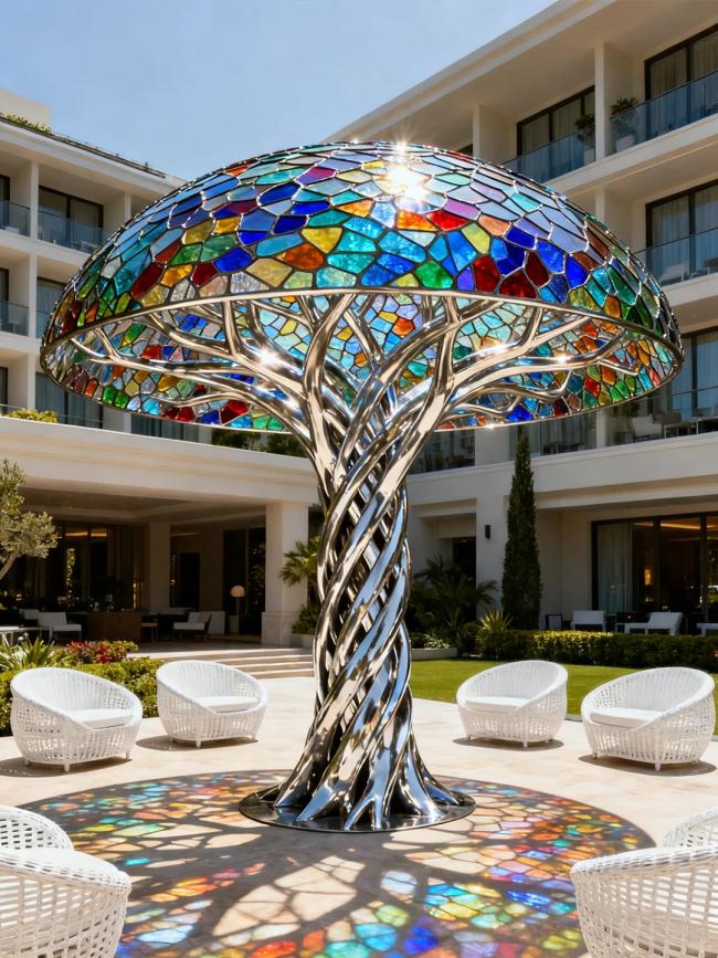 Stainless steel tree in public art installation