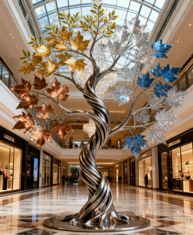 Wind art tree sculpture in outdoor setting