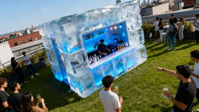 Close-up detail of ice block texture and construction