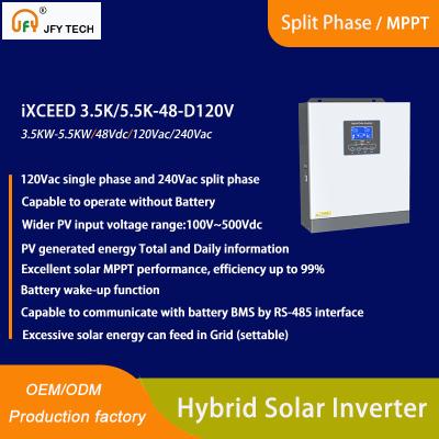 China Hybrid Solar inverter with 100V-500V PV Input and 120Vac single phase/240Vac split phase for sale
