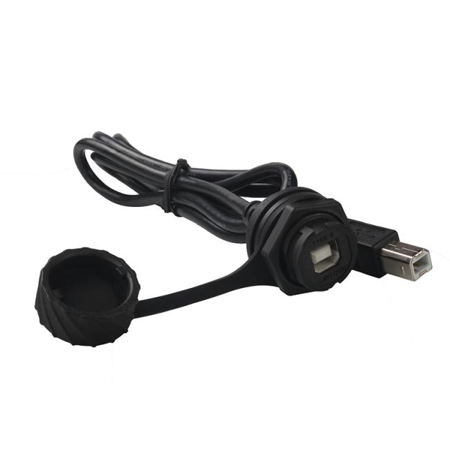 USB B Male to Female Waterproof Cable For Printer Signal Transmission With Dust Cover Cable Support fixed on panel