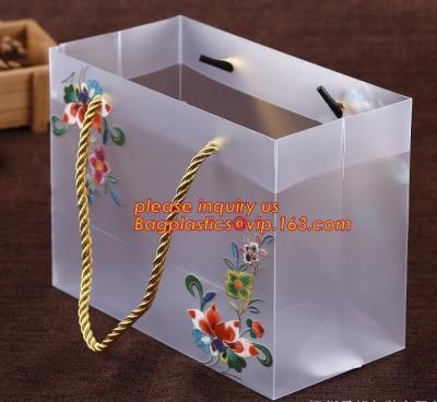 China Customized square shape flower pattern long handle PP gift bag,flower vase, disposable flower plastic bag, plastic folda for sale
