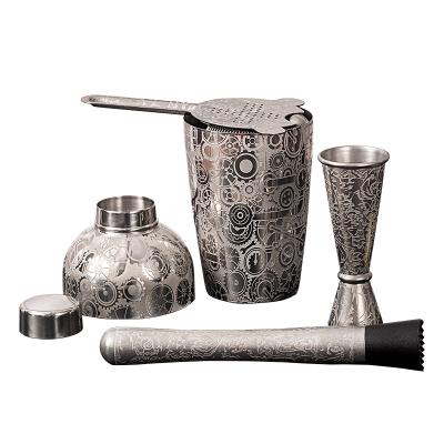 China Antique Silver Stainless Steel Homeware 4 Piece Cocktail Shaker Set for sale