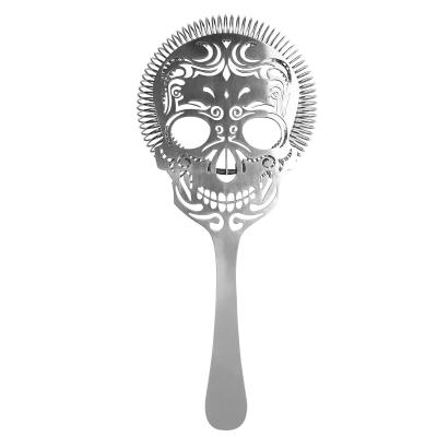 China Sugar Skull Design Hawthorne Bar Strainer 9.5*22cm Mirror Finished for sale