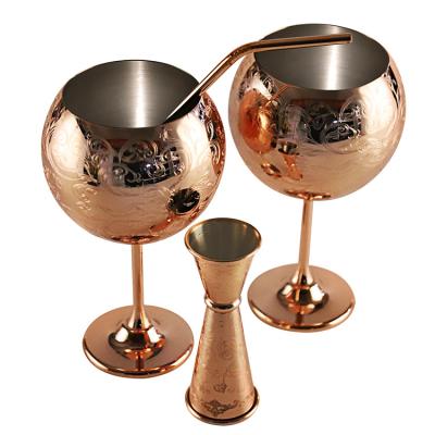 China Etching Stainless Steel Wine Glass Unbreakable Gold Black Goblet for sale