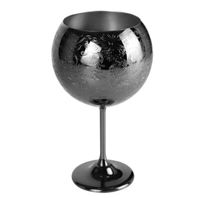 China Etch Stainless Steel Goblet Elegant Luxury Unbreakable Metal Wine Glass For Gift à venda