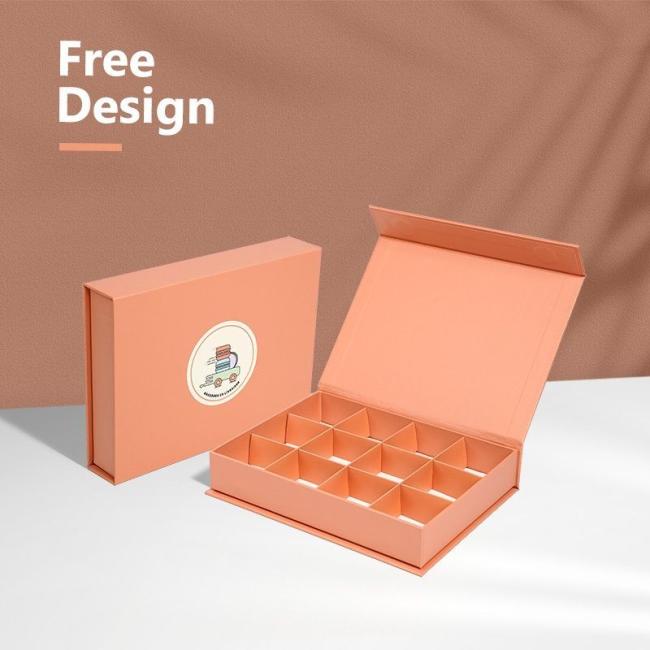 Eco Friendly Pink Party Chocolate Cookie Kraft Paper Boxes Dessert Box Chocolate Packaging Gift Magnetic Box with Dividers